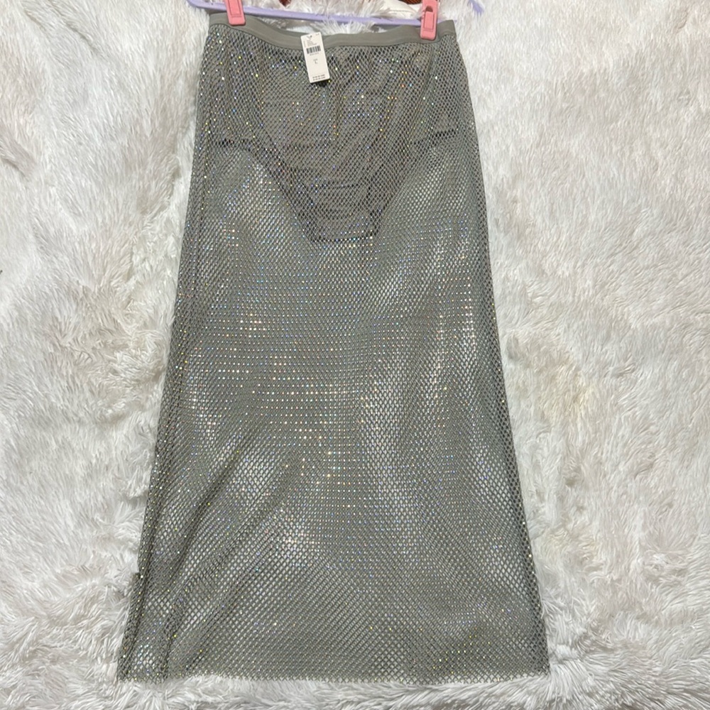 Sunday in Brooklyn Anthropologie Mesh Gray Skirt w/ sparkle gems NWT.